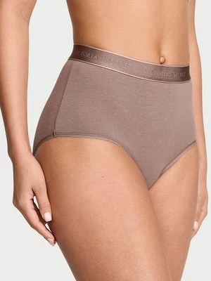 Cotton Majtki bawełniane figi z logo marki z wysokim stanem Victoria's Secret