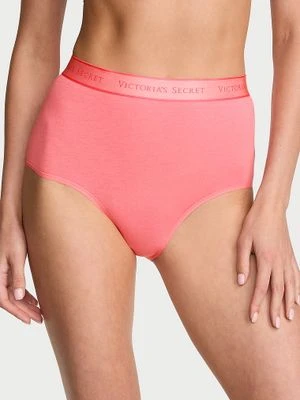 Cotton Majtki bawełniane figi z logo marki z wysokim stanem Victoria's Secret