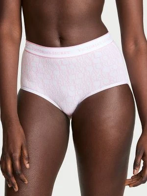 Cotton Majtki bawełniane figi z logo marki z wysokim stanem Victoria's Secret Z nadrukiem