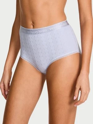 Cotton Majtki bawełniane figi z wysokim stanem z serduszkami i logo Heart Pointelle Brief Victoria's Secret