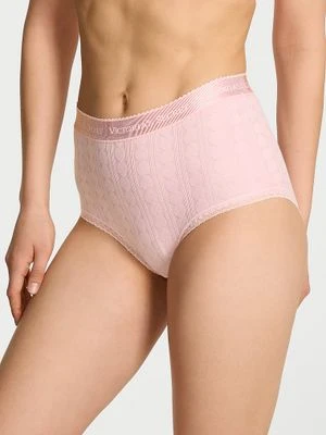 Cotton Majtki bawełniane figi z wysokim stanem z serduszkami i logo Heart Pointelle Brief Victoria's Secret