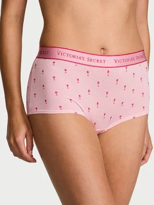 Cotton Majtki bawełniane szorty z logo w talii Boyshort Victoria's Secret