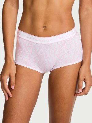 Cotton Majtki bawełniane szorty z logo w talii Boyshort Victoria's Secret Z nadrukiem