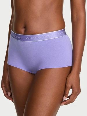 Cotton Majtki bawełniane szorty z logo w talii Boyshort Victoria's Secret Niebieski