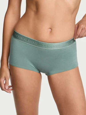 Cotton Majtki bawełniane szorty z logo w talii Boyshort Victoria's Secret Zielony