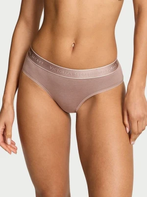 Cotton Majtki bawełniane z logo w talii Hiphugger Victoria's Secret Brązowy