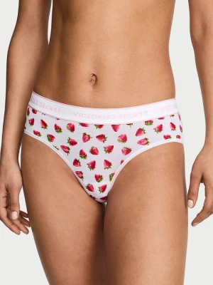Cotton Majtki bawełniane z logo w talii Hiphugger Victoria's Secret Z nadrukiem