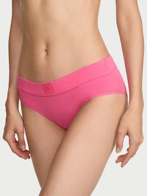 Cotton Majtki bawełniane z naszytym koronkowym logo Hiphugger Victoria's Secret