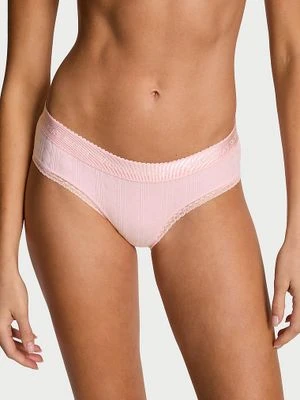 Cotton Majtki bawełniane z serduszkami i logo Heart Pointelle Hiphugger Victoria's Secret