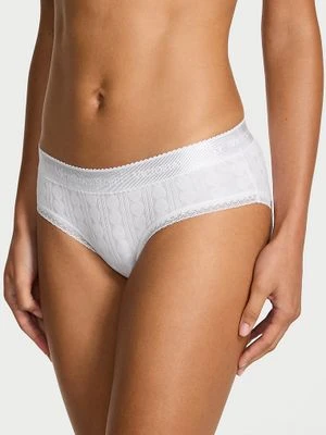 Cotton Majtki bawełniane z serduszkami i logo Heart Pointelle Hiphugger Victoria's Secret