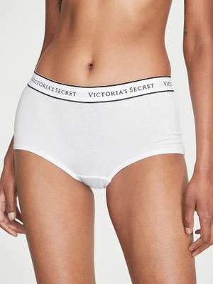 Cotton Majtki szorty bawełniane z logo w talii Boyshort Victoria's Secret