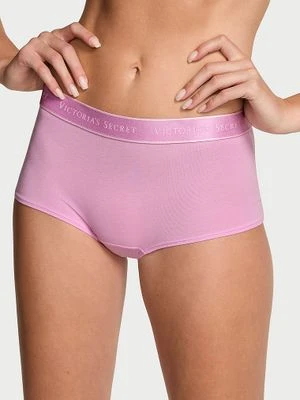 Cotton Majtki szorty bawełniane z logo w talii Boyshort Victoria's Secret