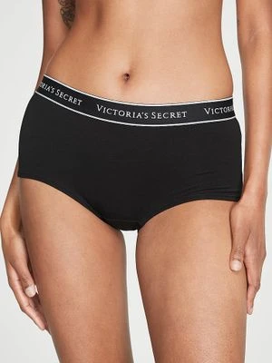 Cotton Majtki szorty bawełniane z logo w talii Boyshort Victoria's Secret