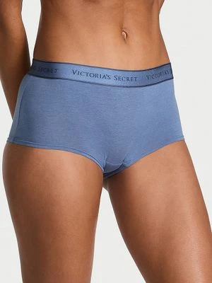 Cotton Majtki szorty bawełniane z logo w talii Boyshort Victoria's Secret