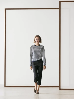 Cotton Silk Striped Knit Jumper - Granatowy - - Massimo Dutti - Kobieta