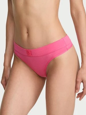 Cotton Stringi bawełniane z naszytym koronkowym logo Victoria's Secret 7Q7E