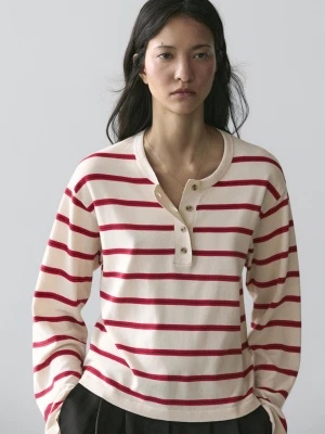 Cotton Striped Jumper With A Crew Neck - Czerwony - - Massimo Dutti - Kobieta