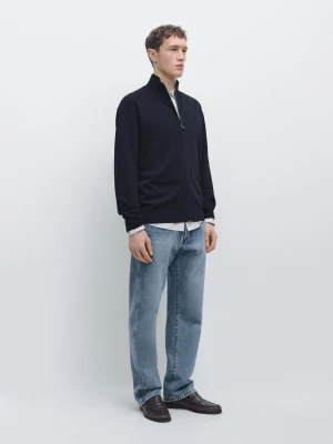 Cotton Zip-Up Knit Cardigan - Granatowy - - Massimo Dutti - Mężczyzna