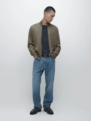 Cotton Zip-Up Knit Cardigan - Khaki - - Massimo Dutti - Mężczyzna