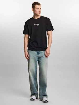 Crack Box Logo t-shirt regular męski bawełniany czarny Klasyk