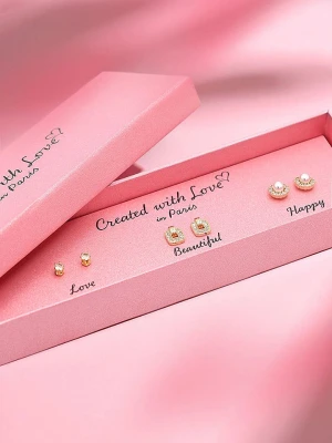 Created with Love 3-częściowy zestaw kolczyków-wkrętek "Charm" z cyrkoniami rozmiar: onesize