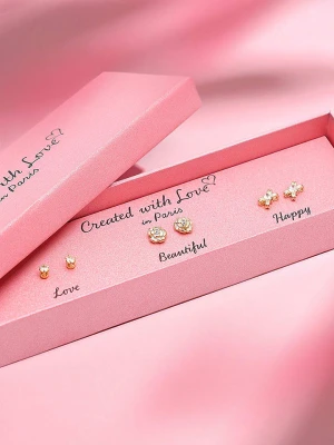 Created with Love 3-częściowy zestaw kolczyków-wkrętek "Crystal" z cyrkoniami rozmiar: onesize