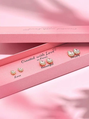 Created with Love 3-częściowy zestaw kolczyków-wkrętek "Desire" z cyrkoniami rozmiar: onesize