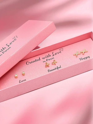 Created with Love 3-częściowy zestaw kolczyków-wkrętek "Destiny" z cyrkoniami rozmiar: onesize