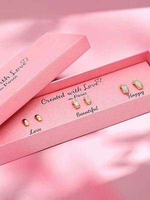 Created with Love 3-częściowy zestaw kolczyków-wkrętek "Flame" z cyrkoniami rozmiar: onesize