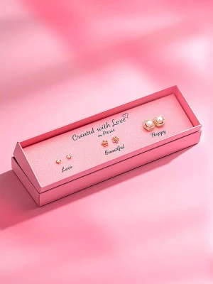 Created with Love 3-częściowy zestaw kolczyków-wkrętek "Heart" z cyrkoniami rozmiar: onesize