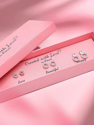 Created with Love 3-częściowy zestaw kolczyków-wkrętek "Lovely" z cyrkoniami rozmiar: onesize