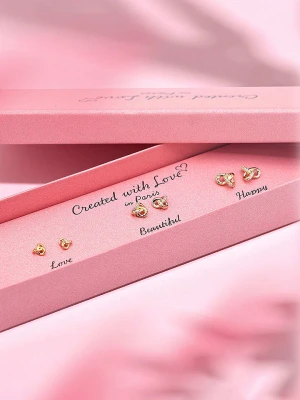 Created with Love 3-częściowy zestaw kolczyków-wkrętek "Noeud " z cyrkoniami rozmiar: onesize