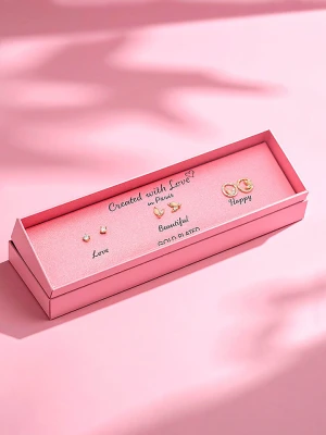 Created with Love 3-częściowy zestaw kolczyków-wkrętek "Precious" z cyrkoniami rozmiar: onesize