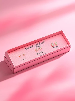 Created with Love 3-częściowy zestaw kolczyków-wkrętek "Shine" z cyrkoniami rozmiar: onesize