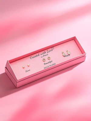 Created with Love 3-częściowy zestaw kolczyków-wkrętek "Starry" z cyrkoniami rozmiar: onesize