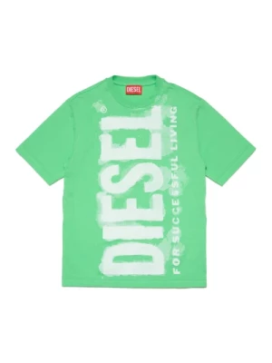 Crew-Neck Jersey T-Shirt z Efektem Akwarelowym Logo Diesel