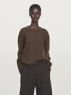 Crewneck Jumper 100% Cashmere - Brązowy - - Massimo Dutti - Female