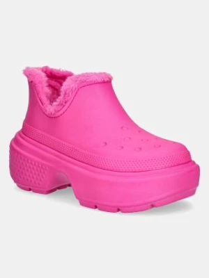 Crocs buty Stomp Lined Shorty Boot damskie kolor różowy na platformie ocieplone 210673.6TW