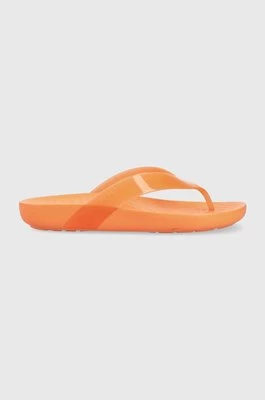Crocs japonki Splash Glossy Flip damskie kolor pomarańczowy na płaskim obcasie 208534