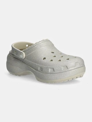 Crocs kapcie Classic Platform Glitter Lined Clog W damskie kolor srebrny na platformie 210413