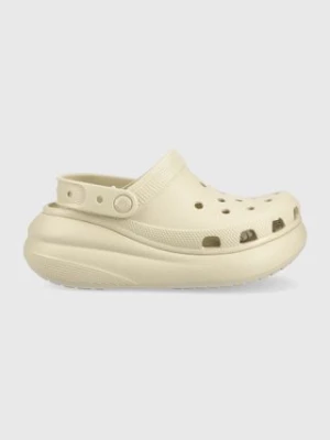 Crocs klapki Classic Crush Clog damskie kolor beżowy na platformie 207521