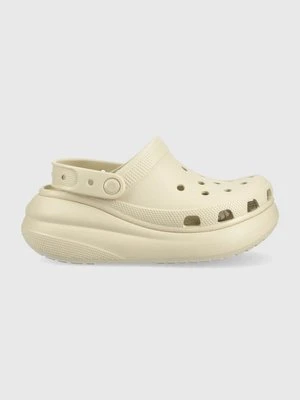 Crocs klapki Classic Crush Clog damskie kolor beżowy na platformie 207521