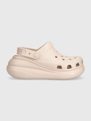 Crocs klapki Classic Crush Clog damskie kolor różowy na koturnie 206121