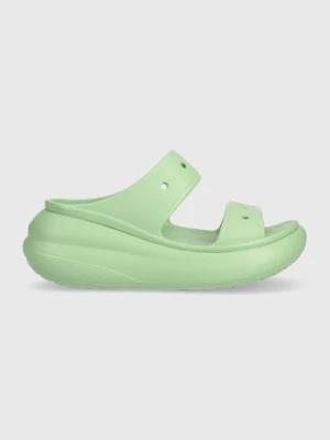 Crocs klapki Classic Crush Sandal damskie kolor zielony na platformie 207521