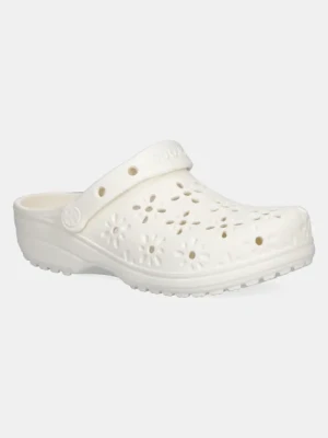 Crocs klapki Classic Floral Cut Out Clog damskie kolor beżowy na koturnie 210927-0WV