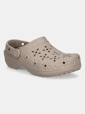 Crocs klapki Classic Floral Cut Out Clog damskie kolor brązowy na koturnie 210927-214
