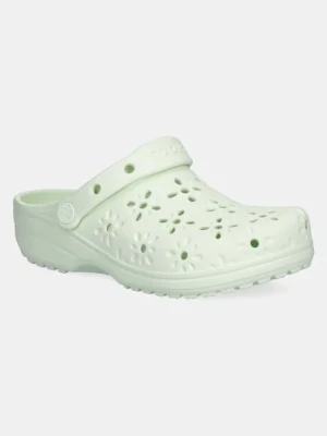 Crocs klapki Classic Floral Cut Out Clog damskie kolor zielony na koturnie 210927-3YH