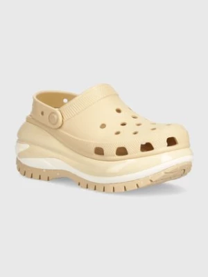 Crocs klapki Classic Mega Crush Clog damskie kolor beżowy na platformie 207988