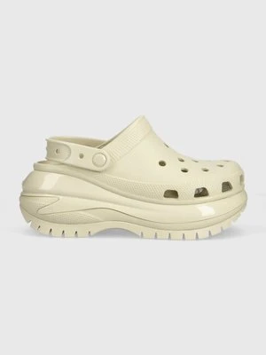 Crocs klapki Classic Mega Crush Clog damskie kolor beżowy na platformie 207988