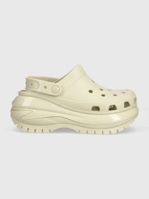 Crocs klapki Classic Mega Crush Clog damskie kolor beżowy na platformie 207988